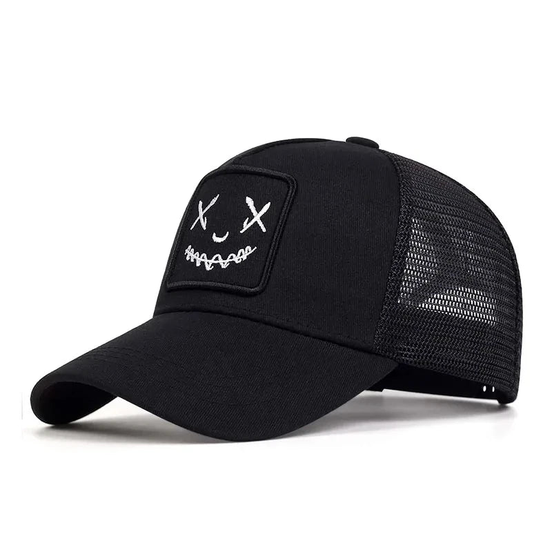 Smile Face Patch Trucker Cap – Unisex Mesh Baseball Hat