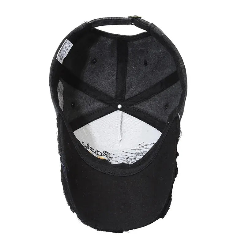 Distressed Baseball Cap with Embroidery – Adjustable Unisex Hat