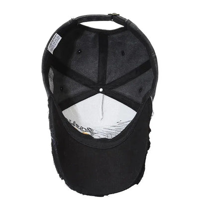 Distressed Baseball Cap with Embroidery – Adjustable Unisex Hat