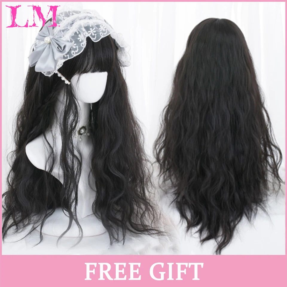 Lm Cosplay Wig Bangs Synthetic Straight Hair 24 Inch Long Heat-Resistant Pink Women