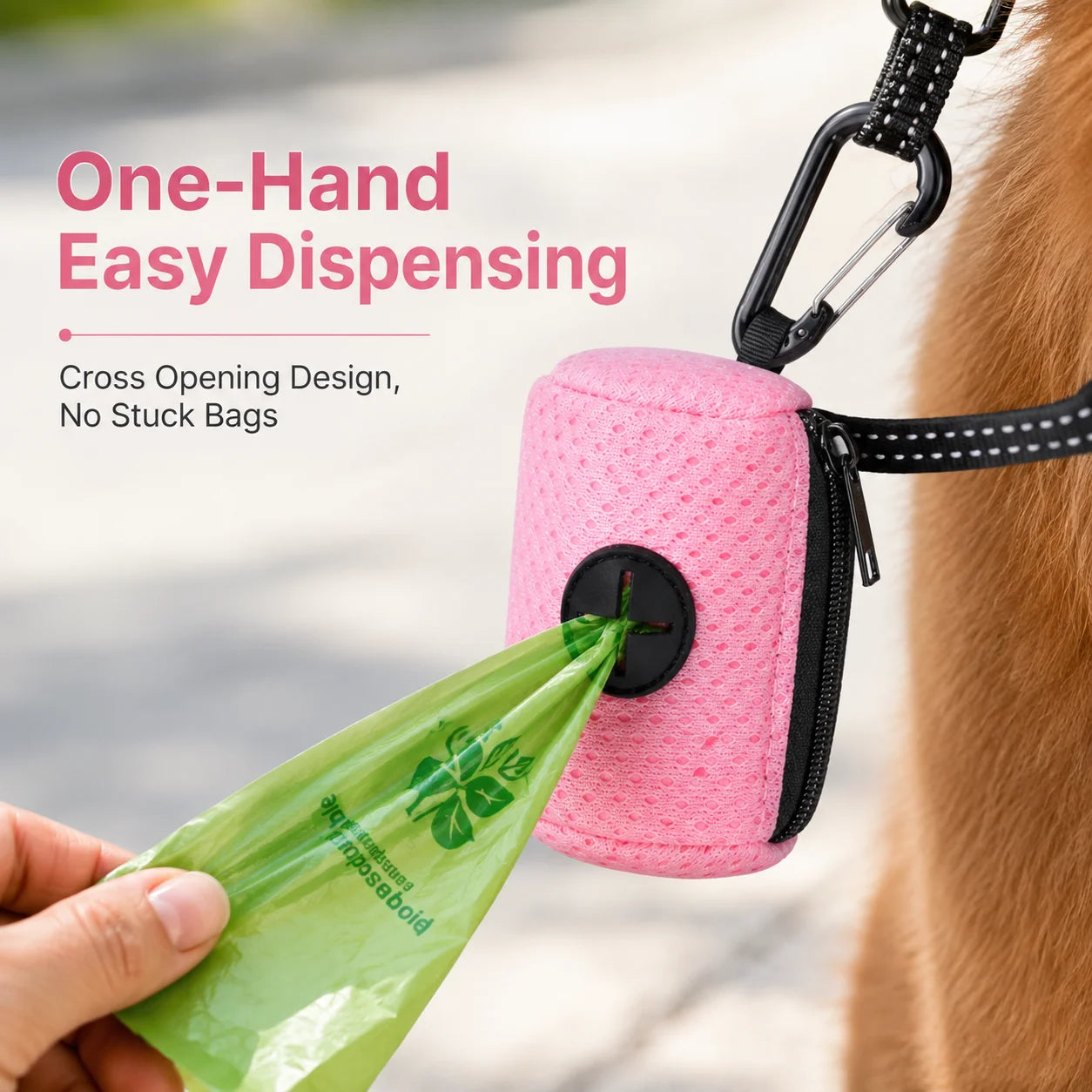 Dog Poop Bag Dispenser with Carabiner Clip for Walking