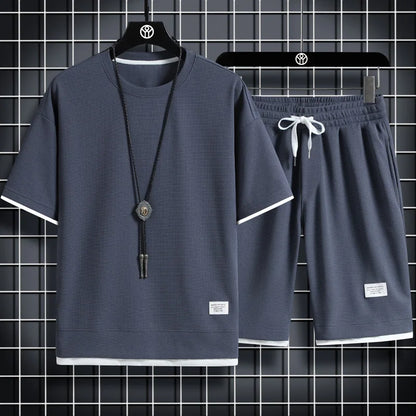 Men's Waffle Texture T-Shirt & Shorts Set