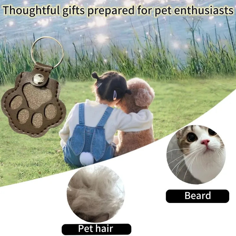 Pet Memorial Hair Storage Keychain – Leather Paw Keepsake Gift