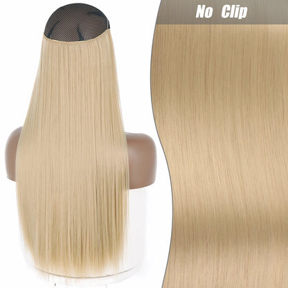No Clips Natural Hair Extension Synthatic Artificial Long Straight Hairpiece Blonde Black Mixed