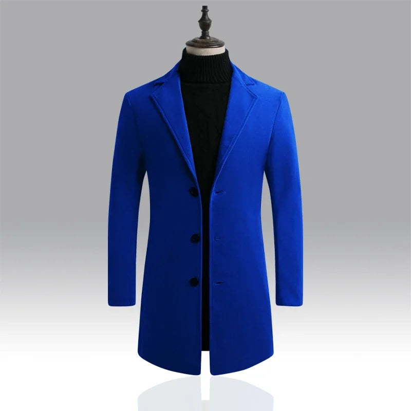 Men's Slim Wool-Blend Long Overcoat – Business Casual Windbreaker