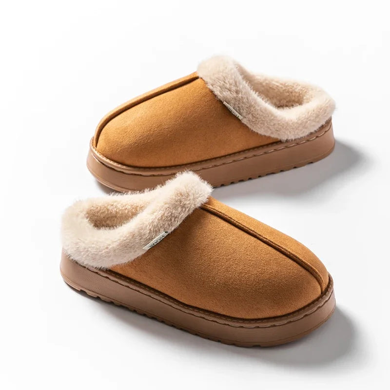 Women Fluffy Slippers Autumn Winter Indoor Eva Thick Sole Anti-Slip Warm Unisex House Shoes - Thick
