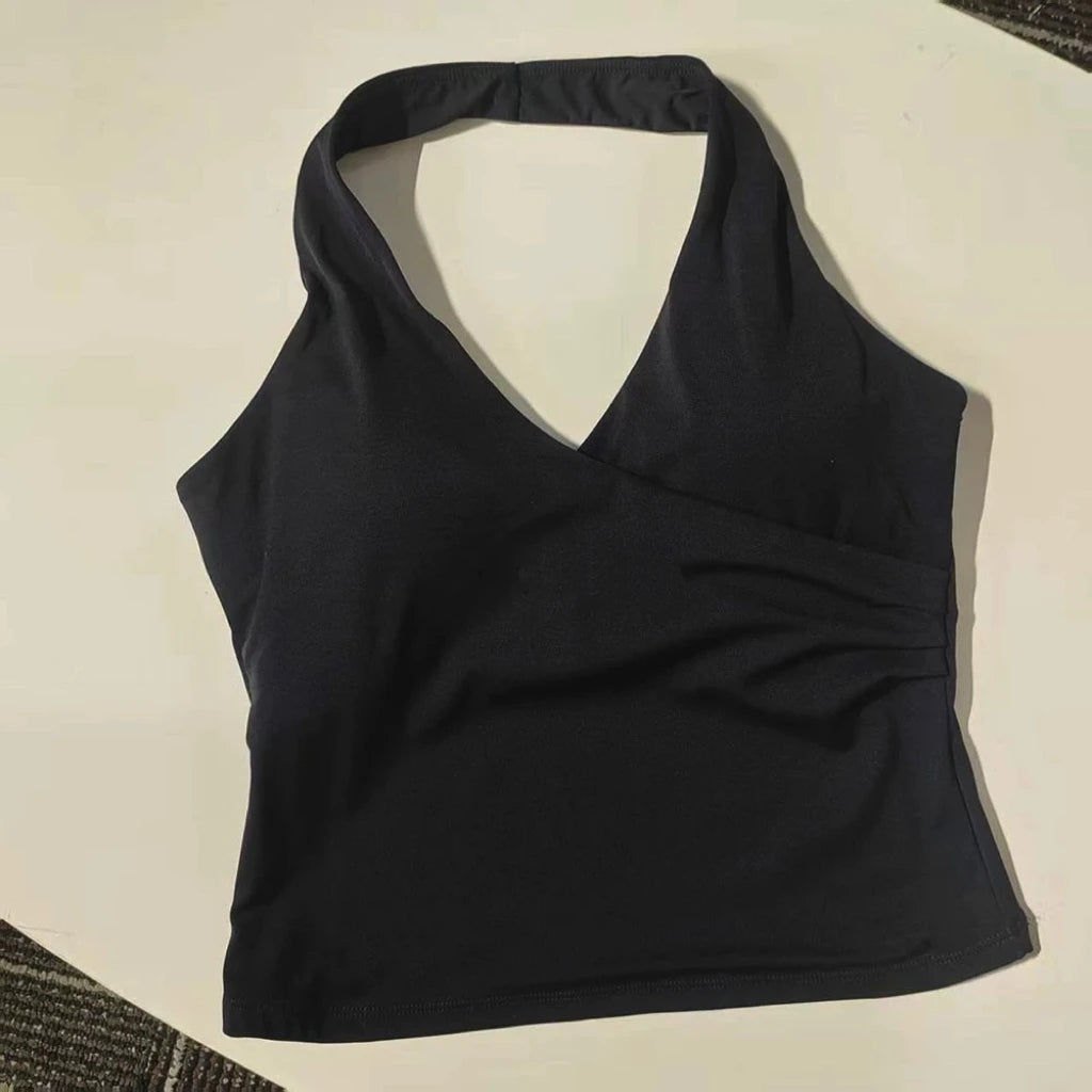 Women's Halter Neck Yoga Sports Bra – V-Neck Fitness Crop Top