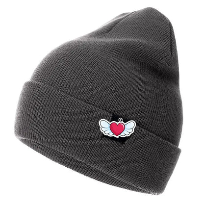 Winter Knit Beanie with Heart Wing Embroidery – Warm Cuffed Hat