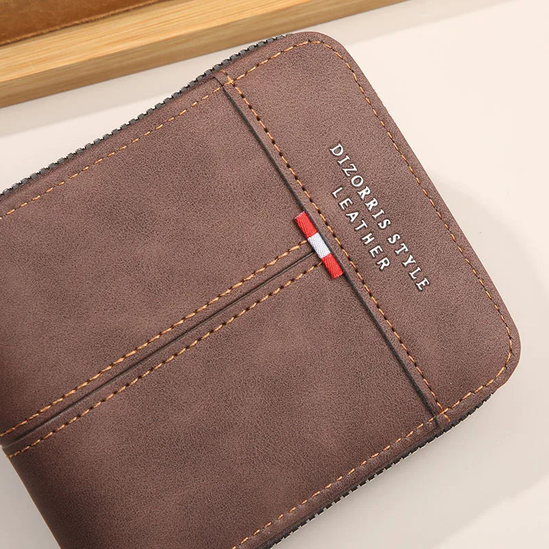 Men's Zipper Wallet – Short Trifold Retro PU Leather Bifold