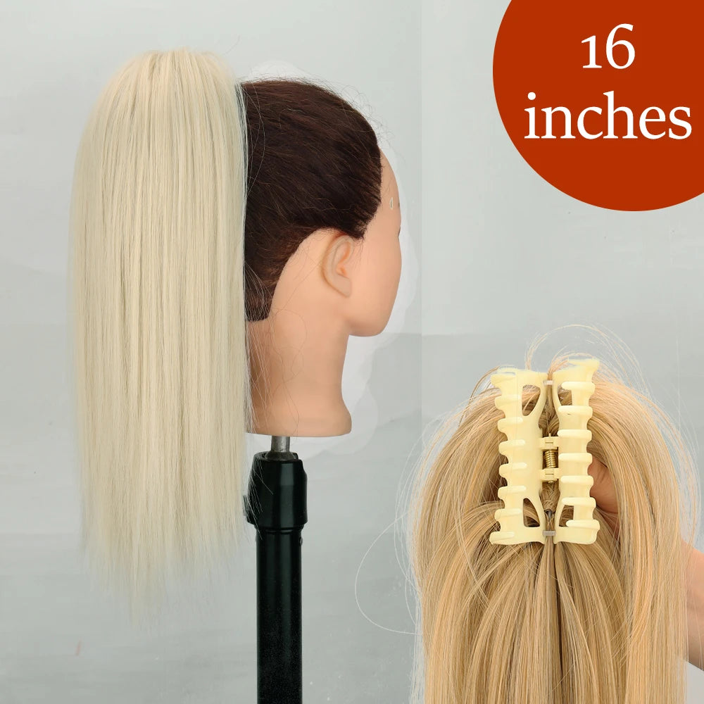 Synthetic Long Straight Claw Clip Ponytail Hair Extensions 24inch Heat Resistant Pony Tail Piece