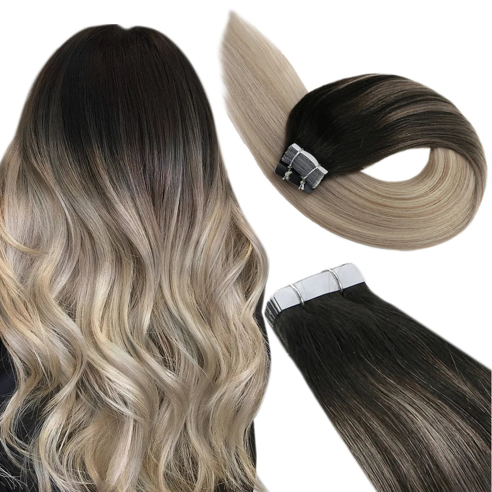 Ugeat Tape Hair Extensions Human Real Natural Brazilian Remy Straight Seamless Skin Weft Women