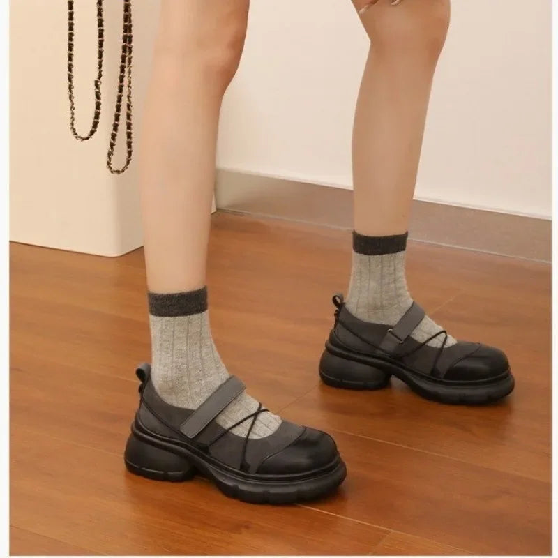 Women's Chunky Platform Mary Jane Sneakers – Cross-Strap Casual Flats