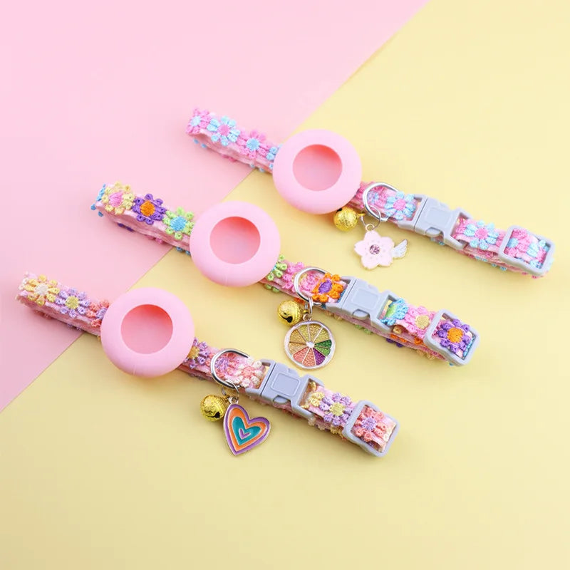 AirTag Cat Collar – Cute Flower Lace with Pendant & Bell