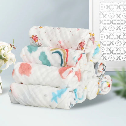 Kids Cotton Washcloths – 6-Layer Printed Square Towels 25cm, 5pcs