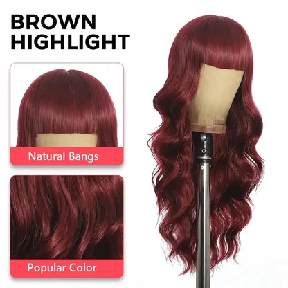 Long Wavy Synthetic Wig with Bangs – Heat Resistant Fiber