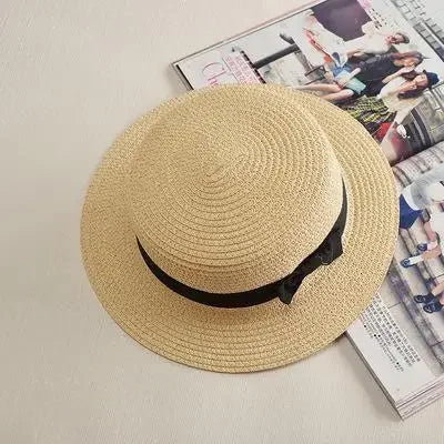 Women's Straw Boater Hat with Bow – Sun Protection Beach Hat