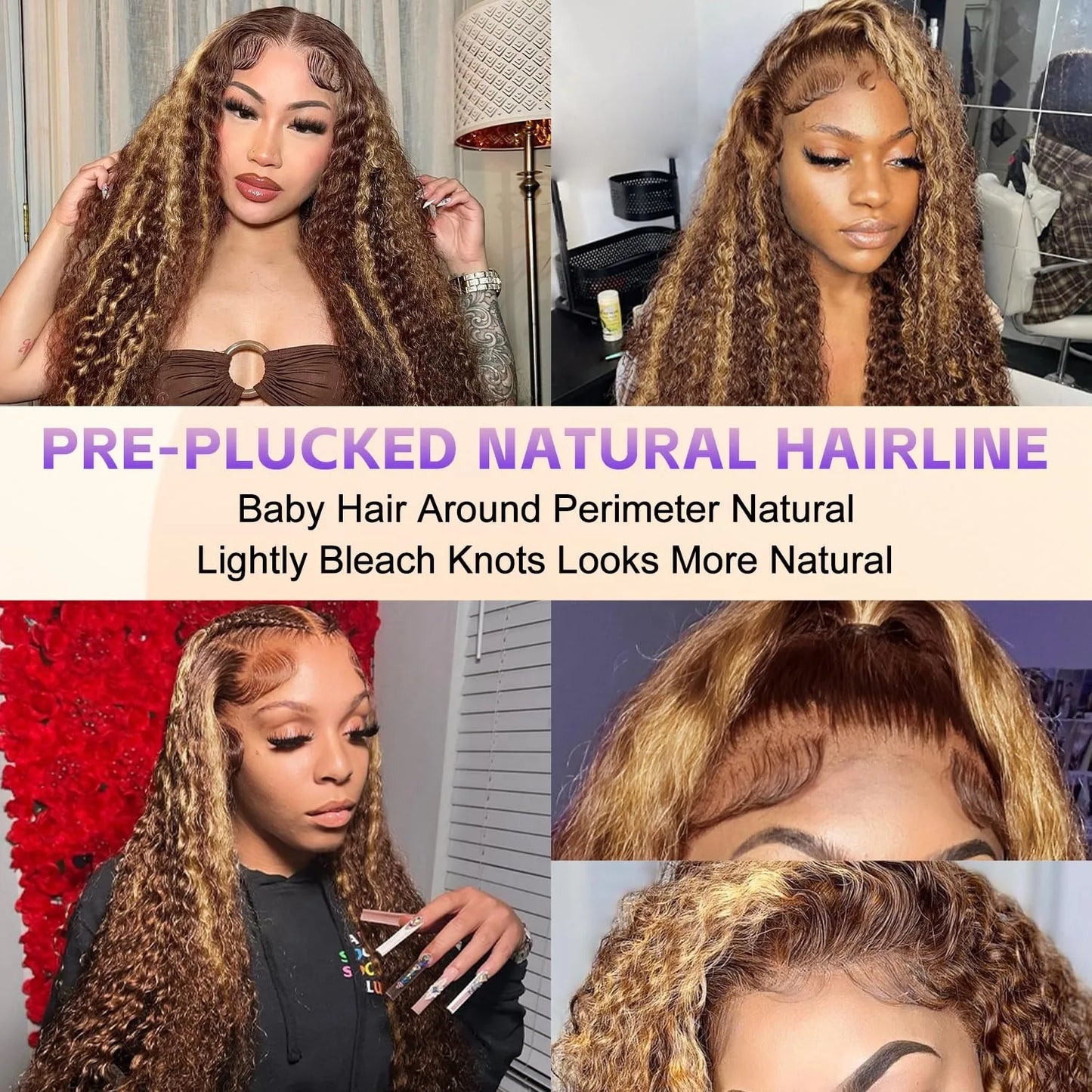 Honey Blonde Ombre Highlight Lace Front Wig Human Hair 13x4 Deep Wave Hd Curly