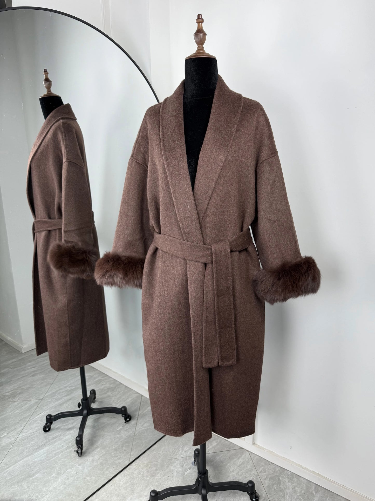 Women's Fox Fur Woolen Short Coat – Double-Sided Wool