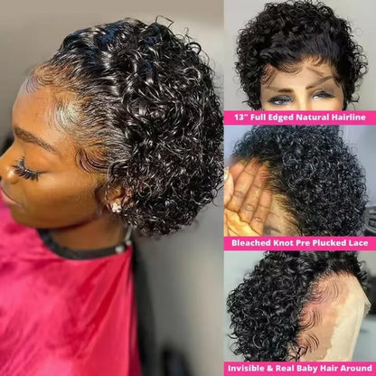 13x1 Lace Front Pixie Cut Wig – Short Curly Human Hair Bob