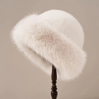 Women's Fluffy Faux Fur Winter Hat - Warm Bucket Cap