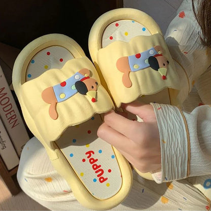 Cartoon Puppy Slippers – Soft Non-Slip Indoor House Shoes for Women