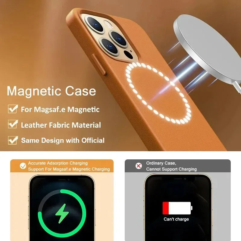 Official Magnetic Leather Case Apple Iphone 17 Pro Max 16 13 12 14 15 Plus Original Macsafe Magsafe
