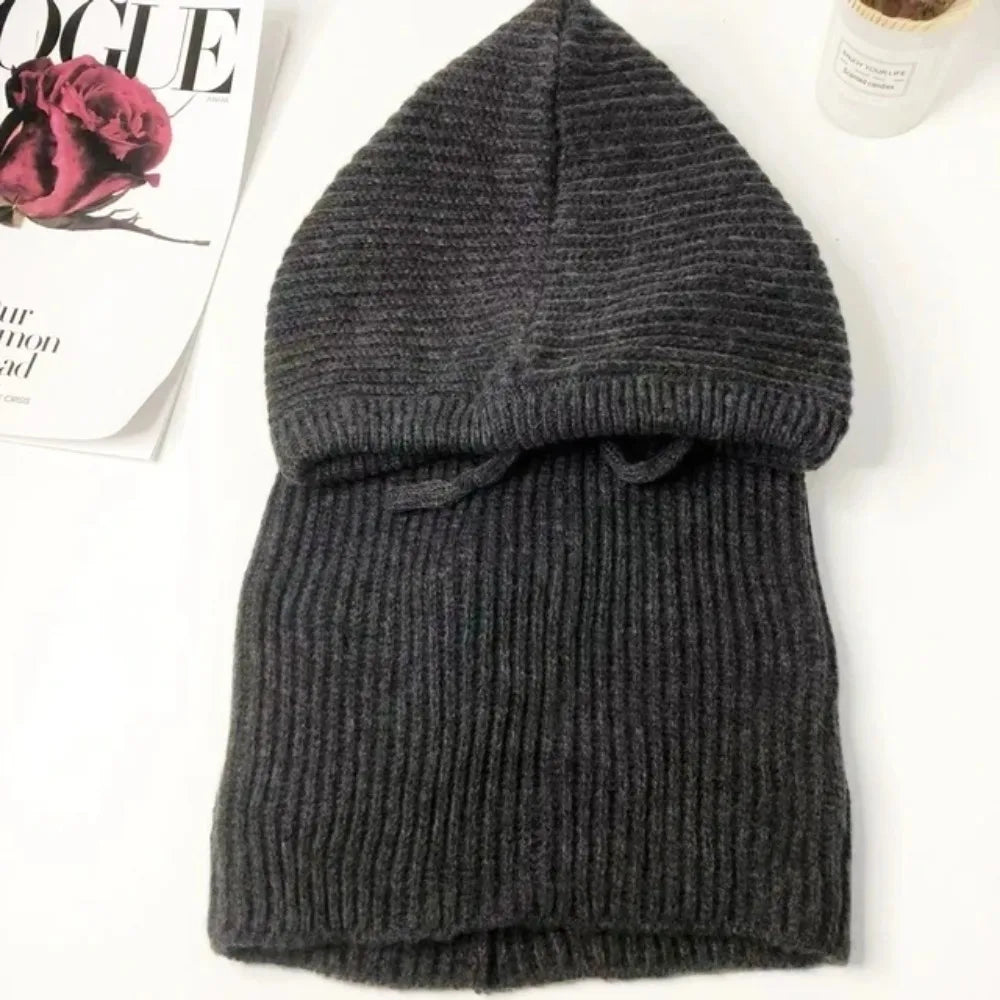Knitted Balaclava Hood Hat with Fake Collar Shawl – Women's Winter Beanie