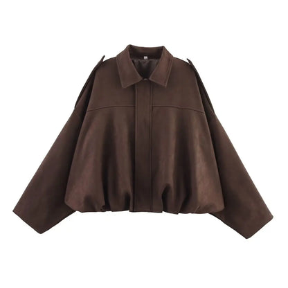 Women's Oversized Suede Texture Bomber Jacket