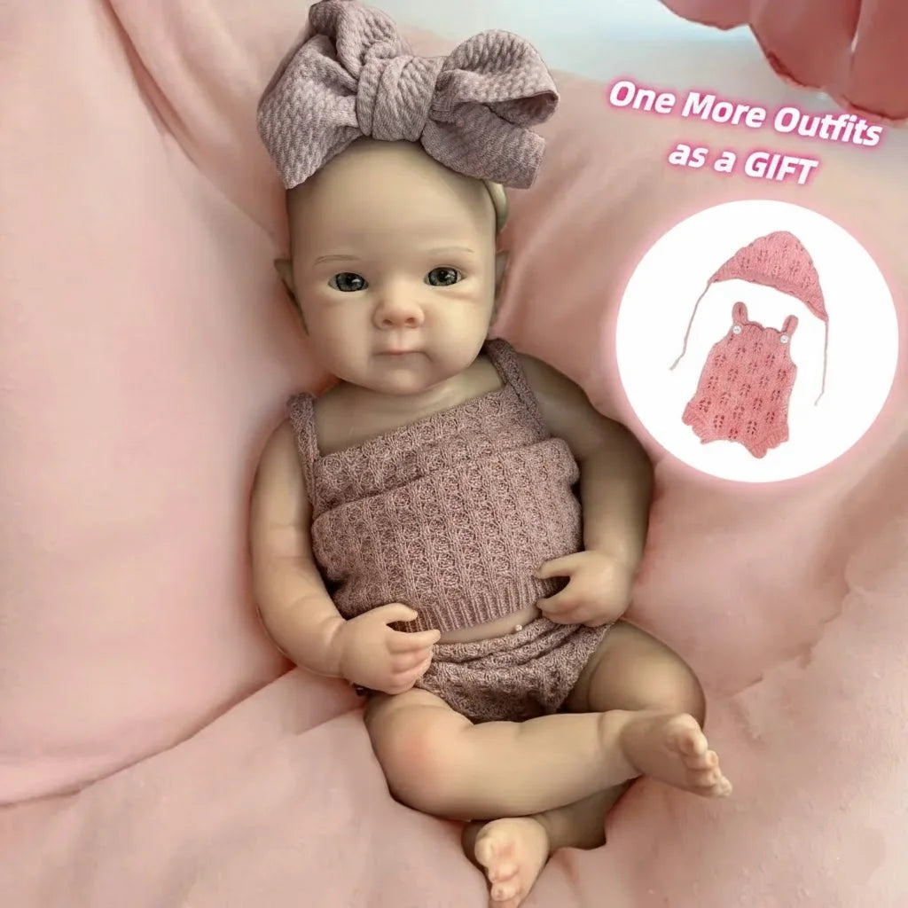 13-Inch Reborn Baby Girl Doll – Soft Silicone, Handmade with 2 Outfits