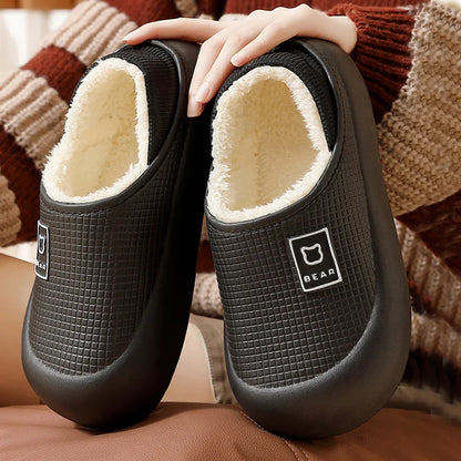 Waterproof Cotton Slippers Women Men Winter Outdoor Indoor Non Slip Home Plush Shoes Thick Bottom