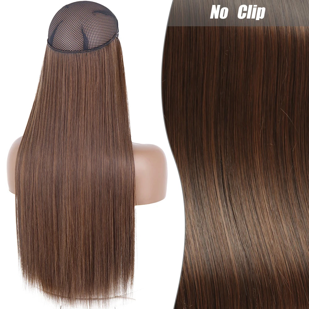 No Clips Natural Hair Extension Synthatic Artificial Long Straight Hairpiece Blonde Black Mixed