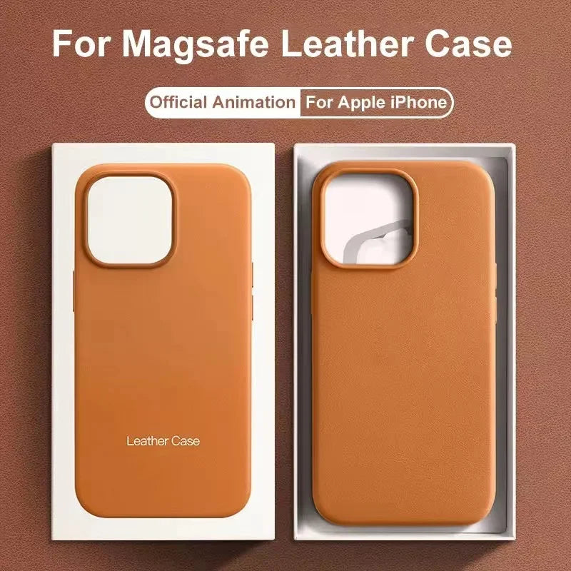 Official Magnetic Leather Case Apple Iphone 17 Pro Max 16 13 12 14 15 Plus Original Macsafe Magsafe