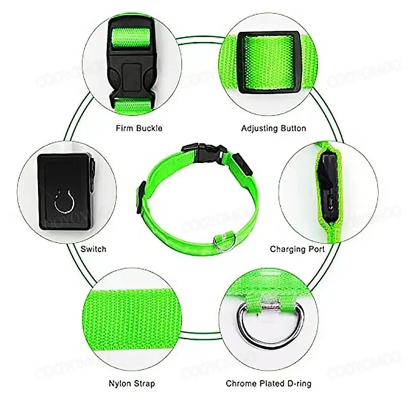 LED USB Rechargeable Dog & Cat Collar – 3 Light Modes, Night Safety