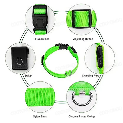 LED USB Rechargeable Dog & Cat Collar – 3 Light Modes, Night Safety