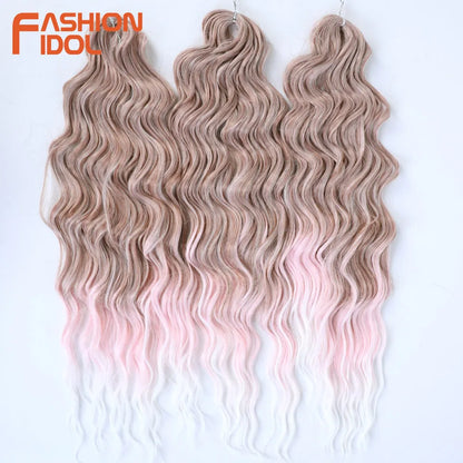 Anna 24 Inch Synthetic Hair Water Wave Braiding Extensions Ombre Blonde Deep Afro Curl Twist Crochet