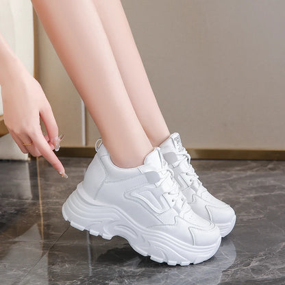 Platform Chunky Sneakers Women – Lace-Up PU Leather Thick Sole