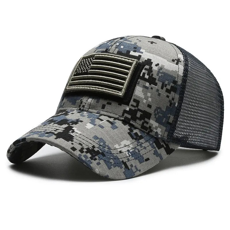 American Flag Embroidered Mesh Trucker Cap – Tactical Baseball Hat for Men