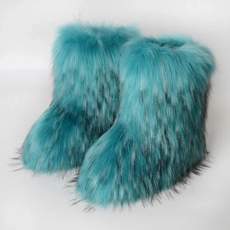 Women's Faux Fur Snow Boots – Fluffy Plush Warm Winter Footwear