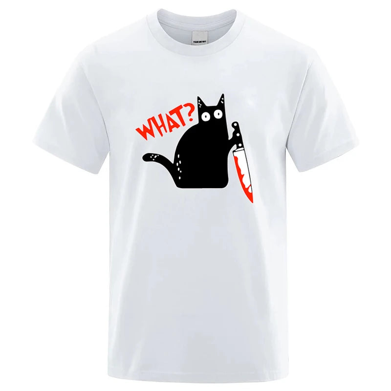 Knife Cat Graphic T Shirt Funny Cotton Blend Streetwear Tee