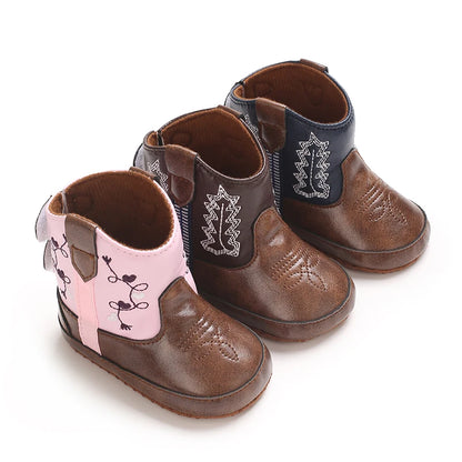 Baby Cowboy Boots Soft Sole Non-Slip Crib Shoes for Infant Toddler