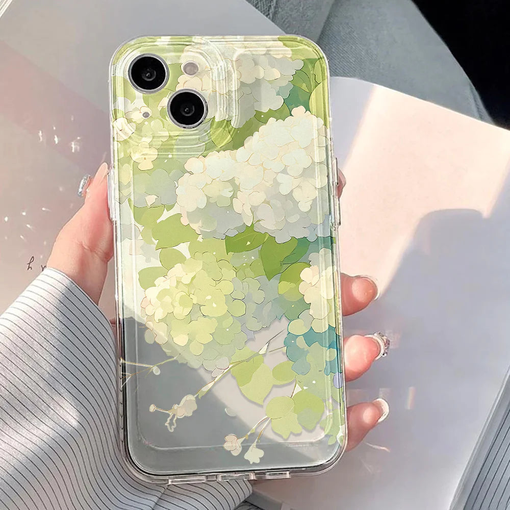 Flower Pattern Transparent Case Iphone 17 Air 15 16 Pro Max 11 14 12 13 Soft Silicone Floral Cover
