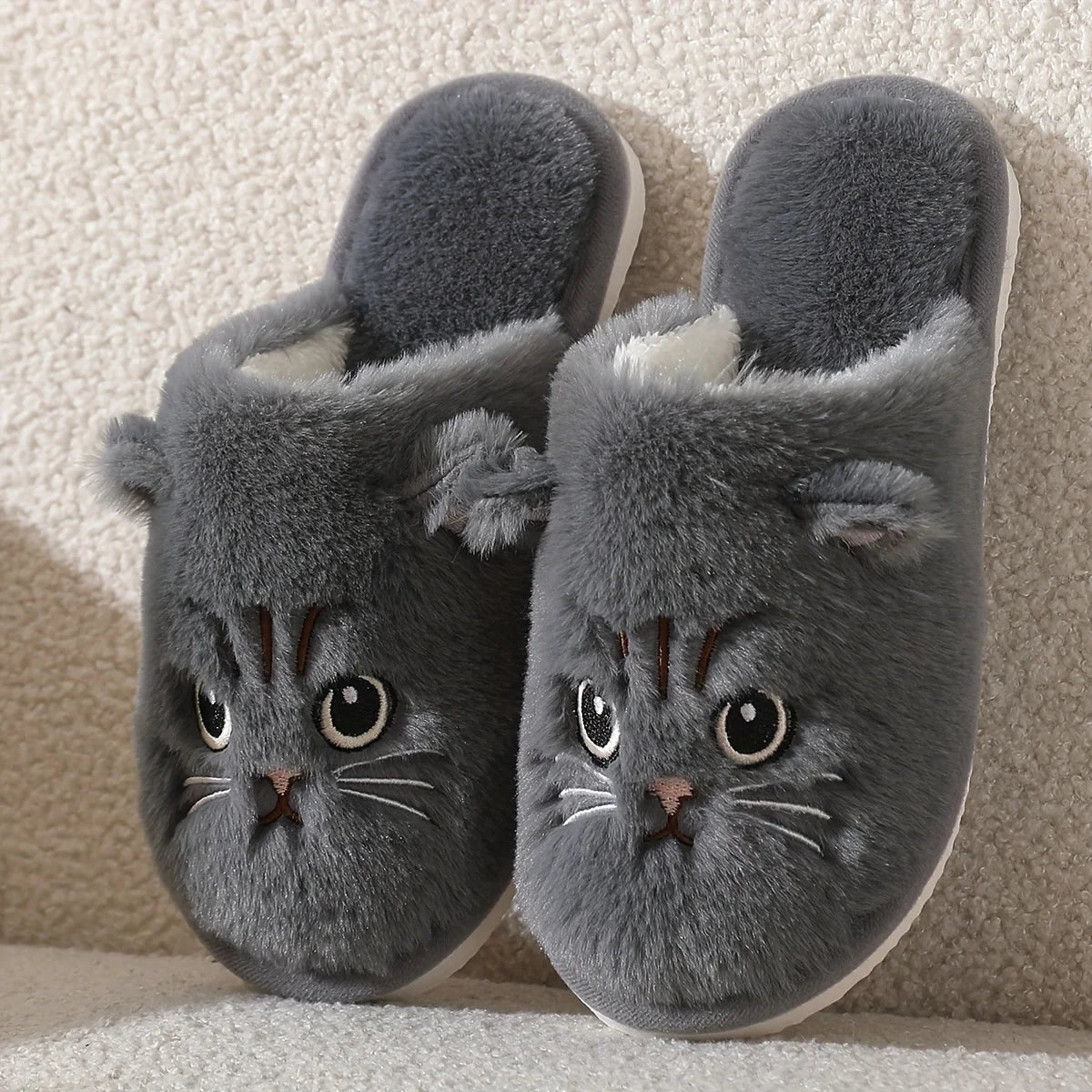 Women's Plush Cat Slippers Cozy Indoor House Shoes Non-Slip