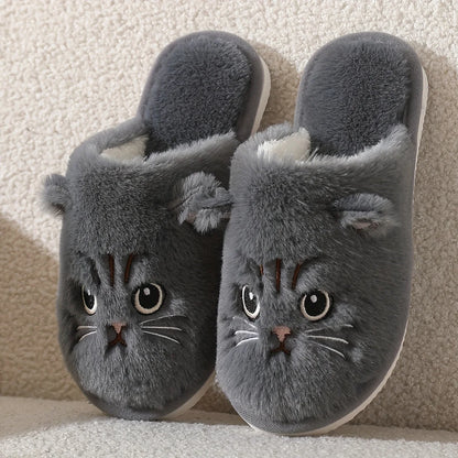 Women's Plush Cat Slippers Cozy Indoor House Shoes Non-Slip
