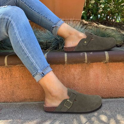 Women S Suede Mules Slippers Men Clogs Cork Insole Sandals Arch Support Outdoor Beach Slides Home
