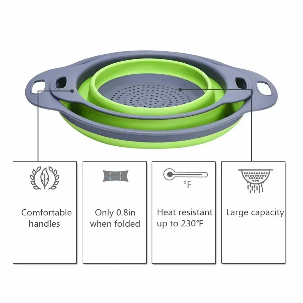 Collapsible Silicone Colander – Foldable Kitchen Strainer