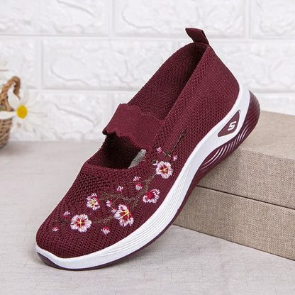 Women's Embroidered Slip-On Sneakers – Breathable Chunky Sole Casual Shoes