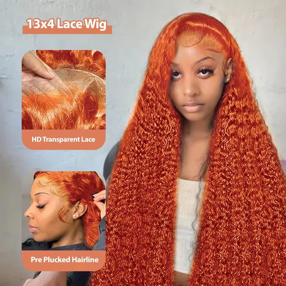 Ginger Orange Curly Lace Front Wig Human Hair 13x4 13x6