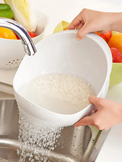 1pc- Silicone Colander Rice Bowl Drain Basket Fruit Washing Handle Home Kitchen Organizer