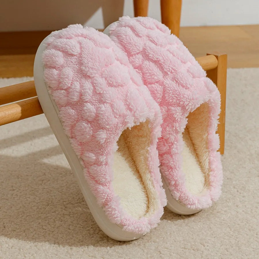 Winter Warm Plush Slippers - Unisex Couple S Silent Soft Sole House Shoes Non-Slip Thick Fleece
