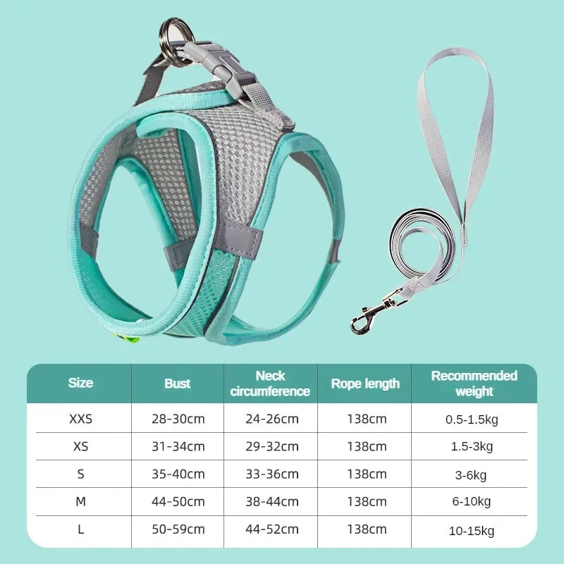 Breathable Mesh Dog Harness Vest – Adjustable No-Pull for Small Pets